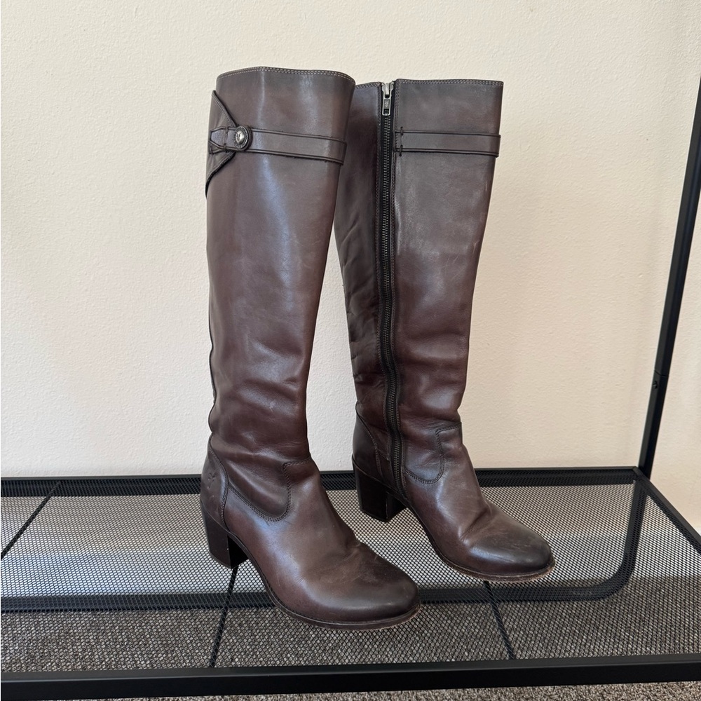 Frye Boots Malorie Button Tall -Dark Grey/brown leather